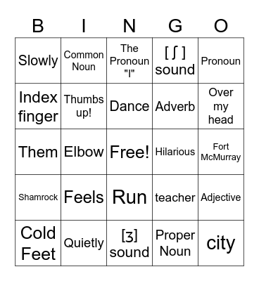 Parts of Speech Review Bingo Card