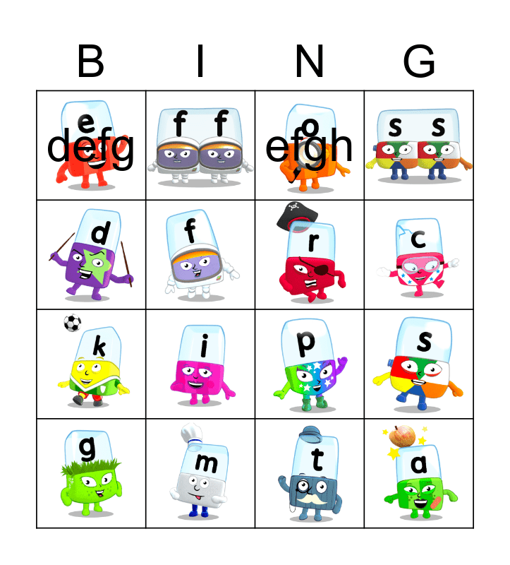 Alphablocks Phase 2 Bingo Card