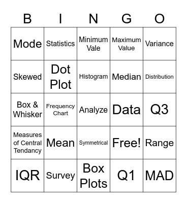 Statistics Vocabulary Bingo Card