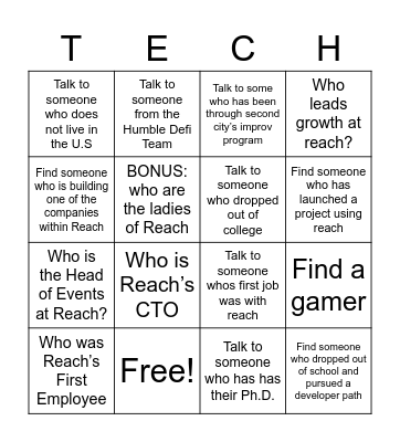 Reach Bingo Card