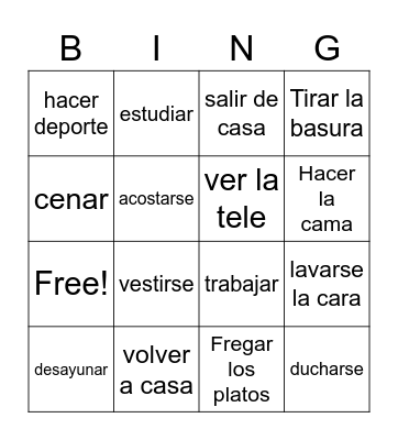 Rutina diaria Bingo Card
