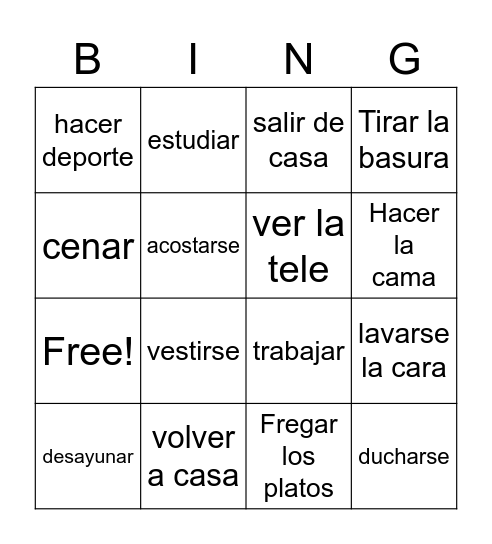 Rutina diaria Bingo Card