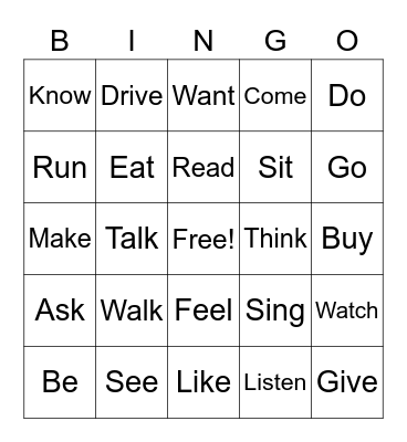 Verbs Bingo Card