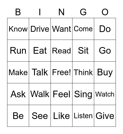 Verbs Bingo Card