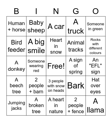 EFL Bingo Card