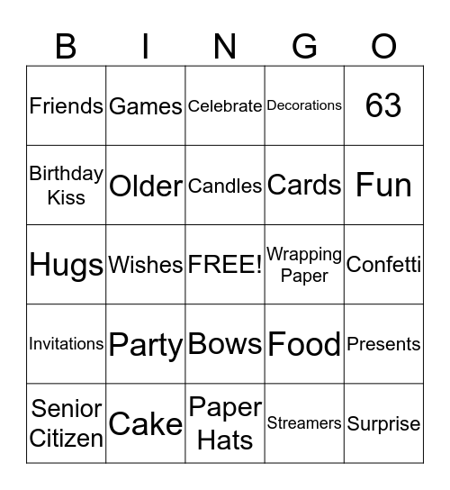 Davids Birthday Bingo Card