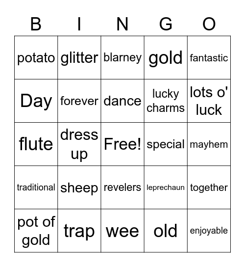 ST. Patrick's Day 2022 Bingo Card