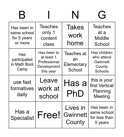 Untitled Bingo Card
