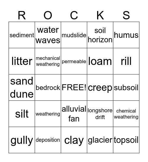 Earth's Changing Surface Chapters 2, 3 Bingo Card