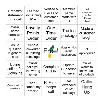 Call Center BINGO Card