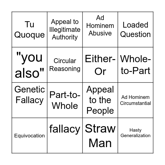 Fallacy Bingo Card