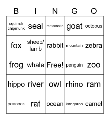 Animals Signs #2 Bingo Card