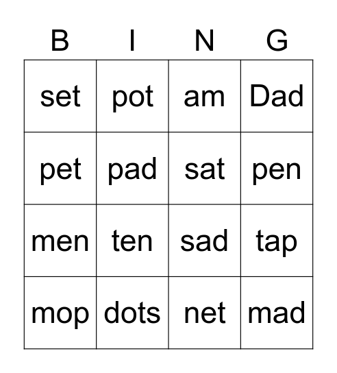 GET THE PETS Bingo Card