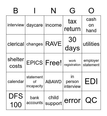 Untitled Bingo Card