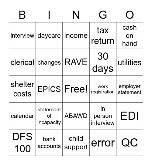 Untitled Bingo Card