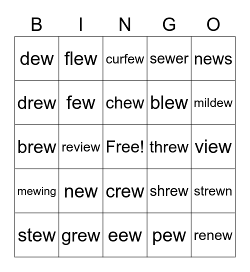 Bingo "ew" Bingo Card