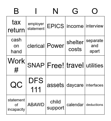 Untitled Bingo Card
