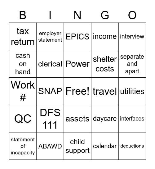 Untitled Bingo Card