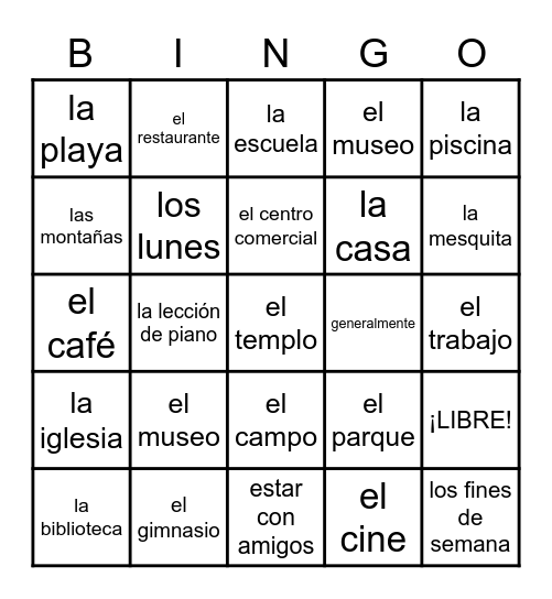 ¿A dónde vas? Los pasatiempos Bingo Card