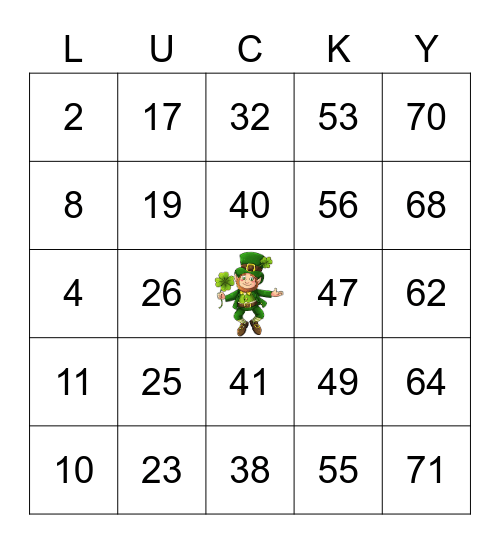 St. Patrick's Day Bingo Card