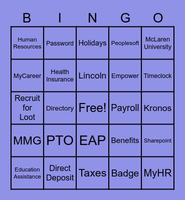 McLaren New Hire Orientation Bingo Card