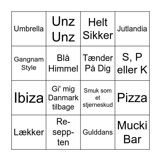 Musik Bingo Card