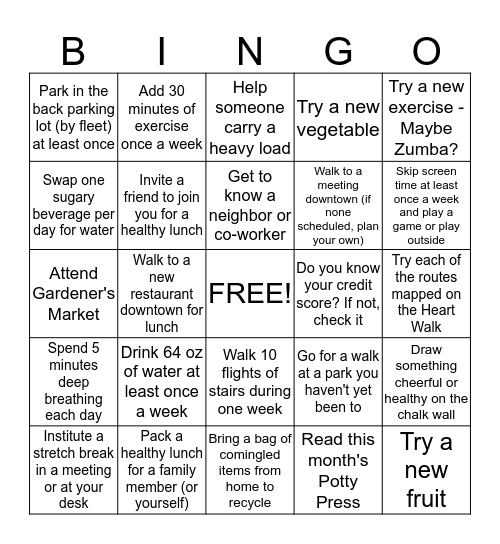 Well-BeING-O Bingo Card