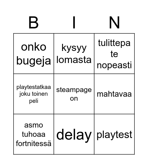 asmo pingo Bingo Card