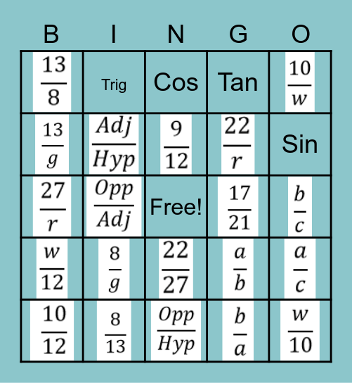 Trig Bingo Card