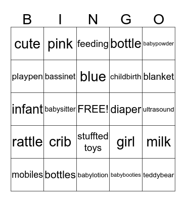 EE&Pooda baby bingo Card