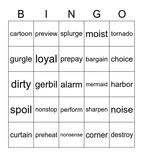 vowel diphthongs, prefixes, r controlled vowels Bingo Card