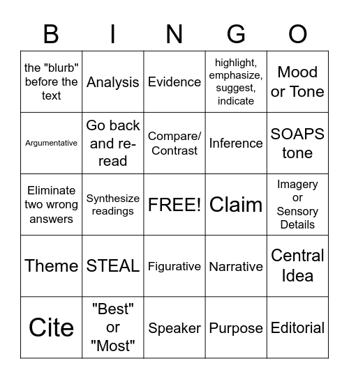 MCAS Review Bingo! Bingo Card