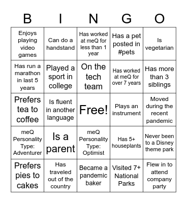 Get to Know meQ Fam! Bingo Card