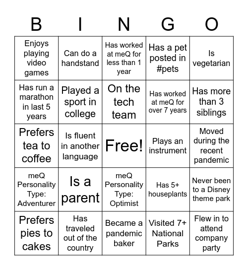 Get to Know meQ Fam! Bingo Card