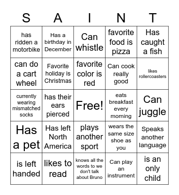 Get to know you Bingo Card