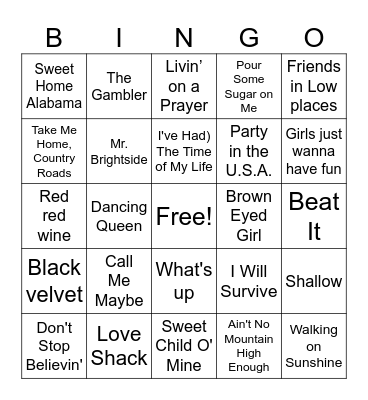 sing along songs Bingo Card