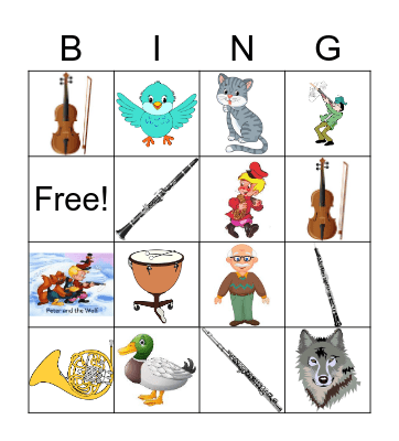 Peter and the Wolf Bingo Card