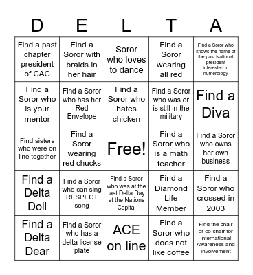 Sisterhood Month Bingo Card