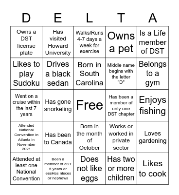 Sisterhood Bingo Card