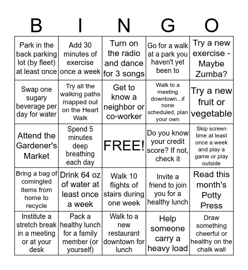 Well-BeING-O Bingo Card