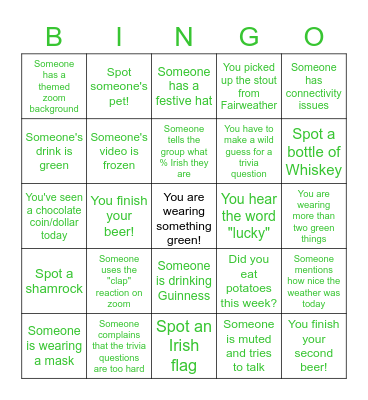 St Patricks Day Bingo Card