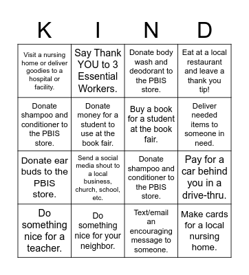 KABMS Kindness BINGO Card