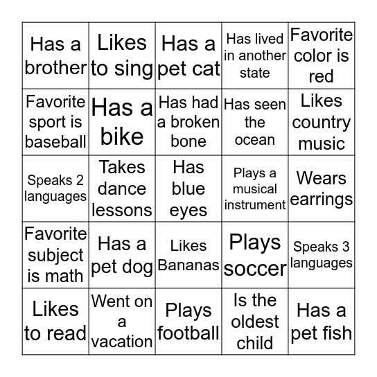 The Getting To Know You Scavenger Hunt Bingo Card
