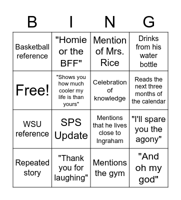 Mr. Rice Bingo Card