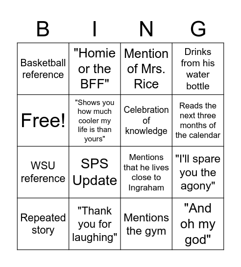 Mr. Rice Bingo Card