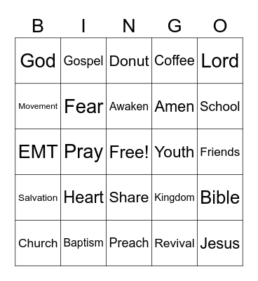 Youth Bingo Card