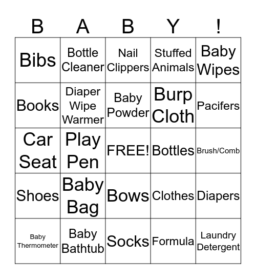 Baby Gifts Bingo Card