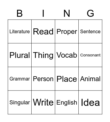 English Week! Bingo Card