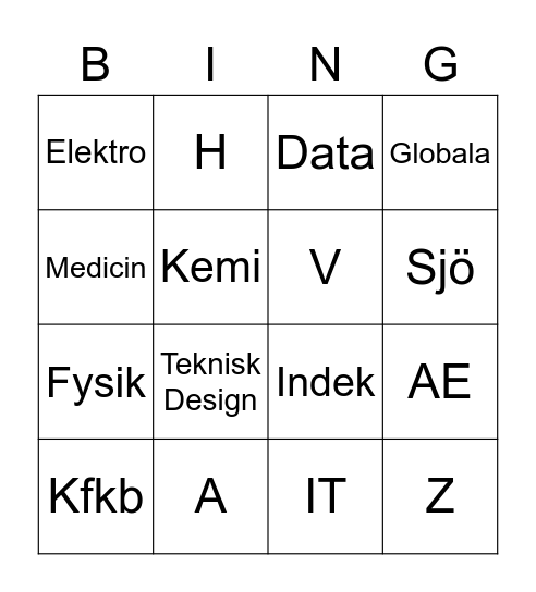 Chalmers Bingo Card