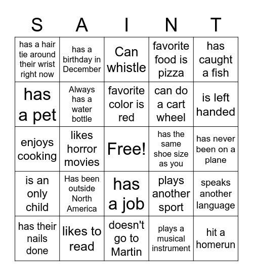 Get to know the 2022 U17A SAINTS! Bingo Card